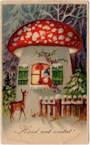 In this region, arctic shamans used to dole out psychedelic mushrooms as part of their winter solstice celebrations. 30 Christmas Amanita Muscaria Ideas Vintage Christmas Cards Mushroom Art Vintage Cards