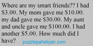 The weather was great, although the gulf water was my aunt & uncle gave me $100.00. Where Are My Smart Friends I Had 3 00 My Mom Gave 10 00 My Dad Gave 30 00 My Aunt And Uncle Gave Me 100 00 I Had Another 7 00 How Much Did I Have