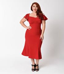 1930s Dresses 30s Art Deco Dress Swing Dress Style Plus Size Dresses Red Wiggle Dress