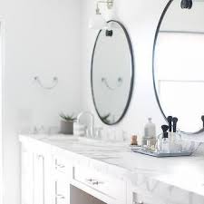 Oval Black Mirrors With White Shaker Bath Vanity Cabinets Vanity Stool Transitional Bathroom Round Mirror Bathroom