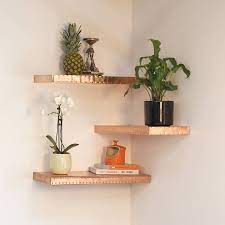 Again, because you're using shelves rather than a bookcase, you have flexibility to arrange them exactly as you like to work with your specific space. Hand Finished Copper Shelf Corner Shelf Design Retro Home Decor Corner Shelf Ideas