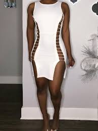 Cut out bodycon dress mini. White Cut Out Lace Up Bodycon Side Slits Party Clubwear Mini Dress Mini Dresses Dresses