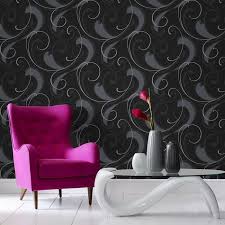 Black And Silver Wallpaper Uk Flamenco Charcoal Silver Wallpaper Living Room Black And Silver Wallpaper Contemporary Wallpaper Designs
