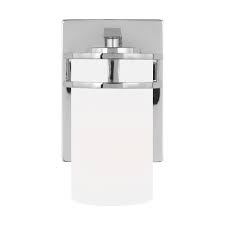One light wall sconce in white finish with bright white glass diffuser is versatile in any room. Robie Wall Sconce By Sea Gull Lighting 4121601 05