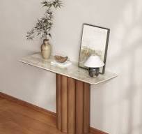47" Travertine Top Solid Wood Fluted Console Table｜Homary