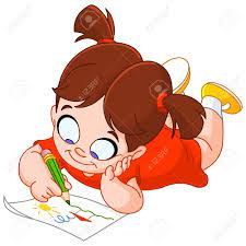 In times when people are working a lot from home these drawings will come well in hand! Little Girl Lying On Her Stomach And Making A Drawing On A Paper Royalty Free Cliparts Vectors And Stock Illustration Image 20240824