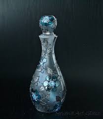 Decanter Whiskey Decanter Glass Decorative Bottle Carafe Whiskey Decanter Glass Blue Wedding Bar Blue Flowers Decor Bottles Decoration Whiskey Decanter