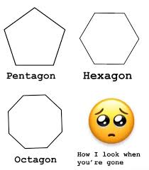 A hexagon is a 6 sided polygon with interior angles that add to 720 degrees. Pentagon Hexagon How I Look When Octagon You Re Gone Ifunny