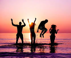 Silhouettes of Happy Friends Jumping ...
