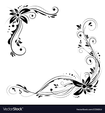 Floral Corner Design Ornament Black Flowers On White Background Vector Stock Decorative Border Wit Flower Drawing Design Floral Corner Design Floral Corner