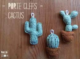 Keychains Cactus Embroidered Green Khaki Felt Handmade Cactus Feutrine Porte Clef