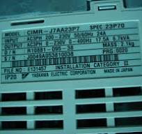 YASKAWA CIMR-J7AA23P7 INPUT:AC 3PHASE 200-230V 50/60Hz 24A ...
