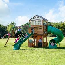 Bristol Point Wooden Swing Set In 2020 Wooden Swing Set Swing Set Playset Outdoor