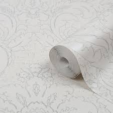Black And Silver Wallpaper B Q Goodhome Gavre White Damask Silver Glitter Effect Wallpaper Diy At B Q White Damask Diy Wallpaper Goodhome