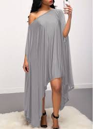 Black And Grey Dress Asymmetric Hem Skew Neck Grey Dress Batwing Dress Batwing Dress Outfit Black Dress With Sleeves