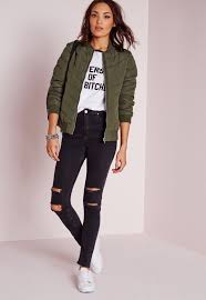 Missguided Puffa Rib Collar Bomber Jacket Khaki Jacket Outfits Bomber Outfit Military Shirts