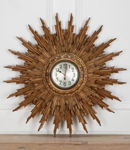 Early 20th Century Art Deco Convex Sunburst Clock