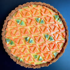 Passionfruit Curd Tart With A Tangle Of Kiwi And Papaya Triangles Food Pies Art New Cake