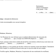 Un parent salarié peut également, au terme de son congé maternité/paternité, demander sa démission pour pouvoir élever son enfant. Lettre Demission Sans Preavis Avec Accord Employeur Exemple De Lettre