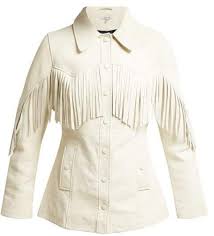 Ganni Angela Fringed Leather Jacket Womens White Fringe Leather Jacket High Fashion Street Style Jackets
