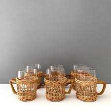 6 Vintage Tee Tassen Im Boho Style Teeglaser Bast Korb Rattan Boho Wicker Rattan Vintage Tees Style Boho Fashion