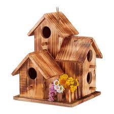 Das silo im inneren des vogelhauses aus blockbohlen hält das futter sauber. Relaxdays Vogelhaus Vogelhaus Mit 3 Hausern Otto
