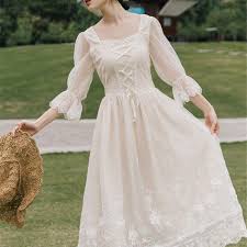 I will help you with a few great aesthetic outfits suggestions. Vintage Aesthetic Summer Fairy Lace Up Dress Soft Girl Aesthetic