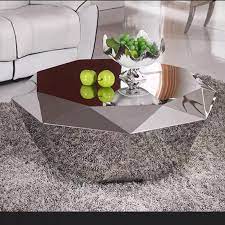 This coffee table features a fully mirrored beveled frame with mirror base with columns encrusted with a spectacular faux gem inlay. U Best Luxury Furniture Stainless Steel Diamond Shape Center Coffee Table Polygonal Metal Mirror Smooth Diamond Coffee Table Coffee Tables Aliexpress
