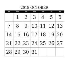 2018 October Word Calendar Print Calendar Printable Calendar Printable Blank Calendar