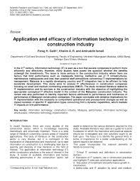 The past decade has seen a growing number of casual dining restaurants in malaysia. Pdf Application And Efficacy Of Information Technology In Construction Industry