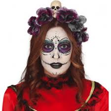 Diadema de flores moradas y calavera