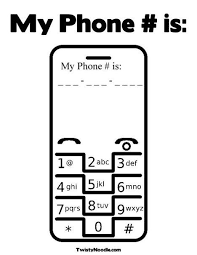 My Phone Is Coloring Page Phone Numbers Kids Education Kids Cell Phone