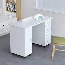 New Apelila Professional Nail Art Desk Spa Beauty Nail Salon Technician Table Stations Equipment Wheels White Wrist White Online Alltoclothing In 2020 Nail Desk Manicure Table Salon Desk