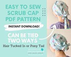 Scrub Cap Style4 Ponytail Pattern Printable Scrub Hat Etsy Scrub Cap Pattern Scrub Caps Cap Patterns