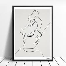 Black And White Kiss Canvas Kiss One Line Drawing Face Sketches Minimalist Art Canvas Poster Painting Black White Abstract Picture P Minimalist Art Modern Art Abstract Line Art Drawings