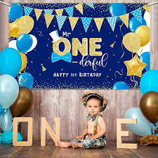 Illustration of a black man sitting at a table by a birthday cake that has a lot of lit candles and billowing smoke. Boys 1st Birthday Party Mr Onederful Banner Backdrop Sign Bowtie Toddler Little Man For First One Birthday Cake Table Party Wall Decoration Photo Props Tablecloth Supplies Blue Buy Online At Best Price