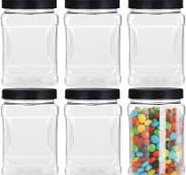 Lawei 6 Pack Clear Plastic Jars with Lids - 32 Oz Square Plastic Jars  Containers with Easy Grip Handles Storage Jars for Dry Goods Cookies Candy  and ...