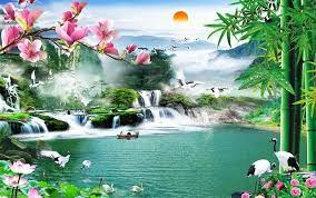 Wallpaper taman bunga 3d wallpaper pemandangan alam by wallpaper custom murah 378612309. Chinese Wallpaper 3d Waterfall Landscape Wallpaper For Walls Beautiful Fashion Wallpapers Home Deco Landscape Wallpaper Landscape Paintings Waterfall Landscape
