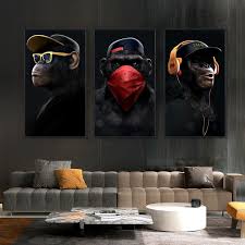 Watch and enjoy the excitement on their faces when they see these cool posters hanging from doors or walls. Abstract Modern Glasses Headphone Music Monkey Large Posters And Prints Wall Art Pictures Canvas Poster Home Monkey Art Animal Canvas Wall Art Canvas Painting