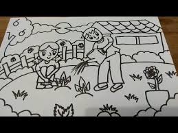 Sketsa gambar pemandangan taman garlerisket. Sketsa Gambar Taman Bunga Sederhana