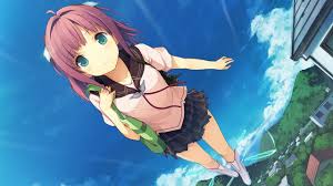 Akinashi Yuu Ao No Kanata No Four Rhythm Blue Eyes Boots Clouds Game Cg Ichinose Rika Purple Hair Seifuku Short Hair Skirt Sky Anime Kanata Rhythm And Blues