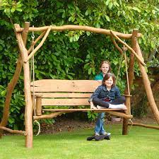 A wooden swing has a more massive structure compared to the metal one, but if the chosen wood is weather resistant it doesn't require a lot of maintenance. 3 Seater Oak Swing Rustic Garden Outdoor Macaque