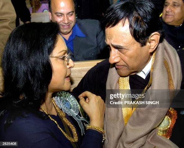 Indian actress Rakhi Gulzar gestures as she congratulates cinema icon... News Photo - Getty Images
