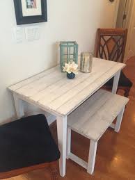 Small Farmhouse Table For Small Room Bench And Distressed White Washed Wood Decorating A Sma Small Farmhouse Table Dining Room Small Farmhouse Kitchen Tables