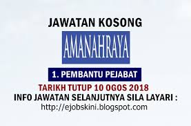 Dapatkan kerja dan jawatan kosong kerajaan dan swasta seluruh negeri di malaysia yang menawarkan gaji tinggi dan lumayaan dan terbaik. Jawatan Kosong Amanah Raya Berhad 10 Ogos 2018