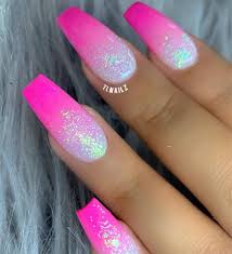 Black And Hot Pink Ombre Nails Dripping Glitter Pink Gel Nails Pink Ombre Nails Pink Acrylic Nails