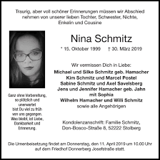 Und wie viel geld verdient sabine schmitz? Traueranzeigen Von Nina Schmitz Aachen Gedenkt