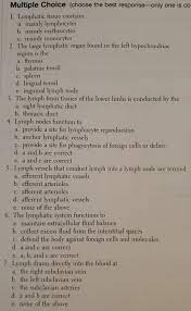 Solved The Lymphatic System Multiple Choice Chegg Com