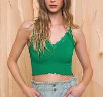 Ribbed Crop Cami * Lace Trim Adjustable Strap * Layering ...