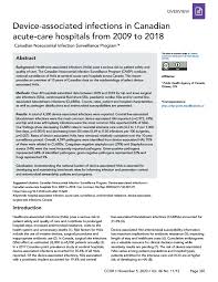 1 manitoba centre for health policy, department of community health sciences, university of manitoba, 727 mcdermot avenue, suite 408, winnipeg, mb, r3e 3p5, canada. Device Associated Infections In Canadian Acutecare Hospitals From 2009 To 2018 Ccdr 46 11 12 Canada Ca